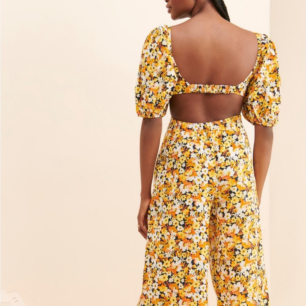 Free People Yellow Floral Open-Back Jumpsuit